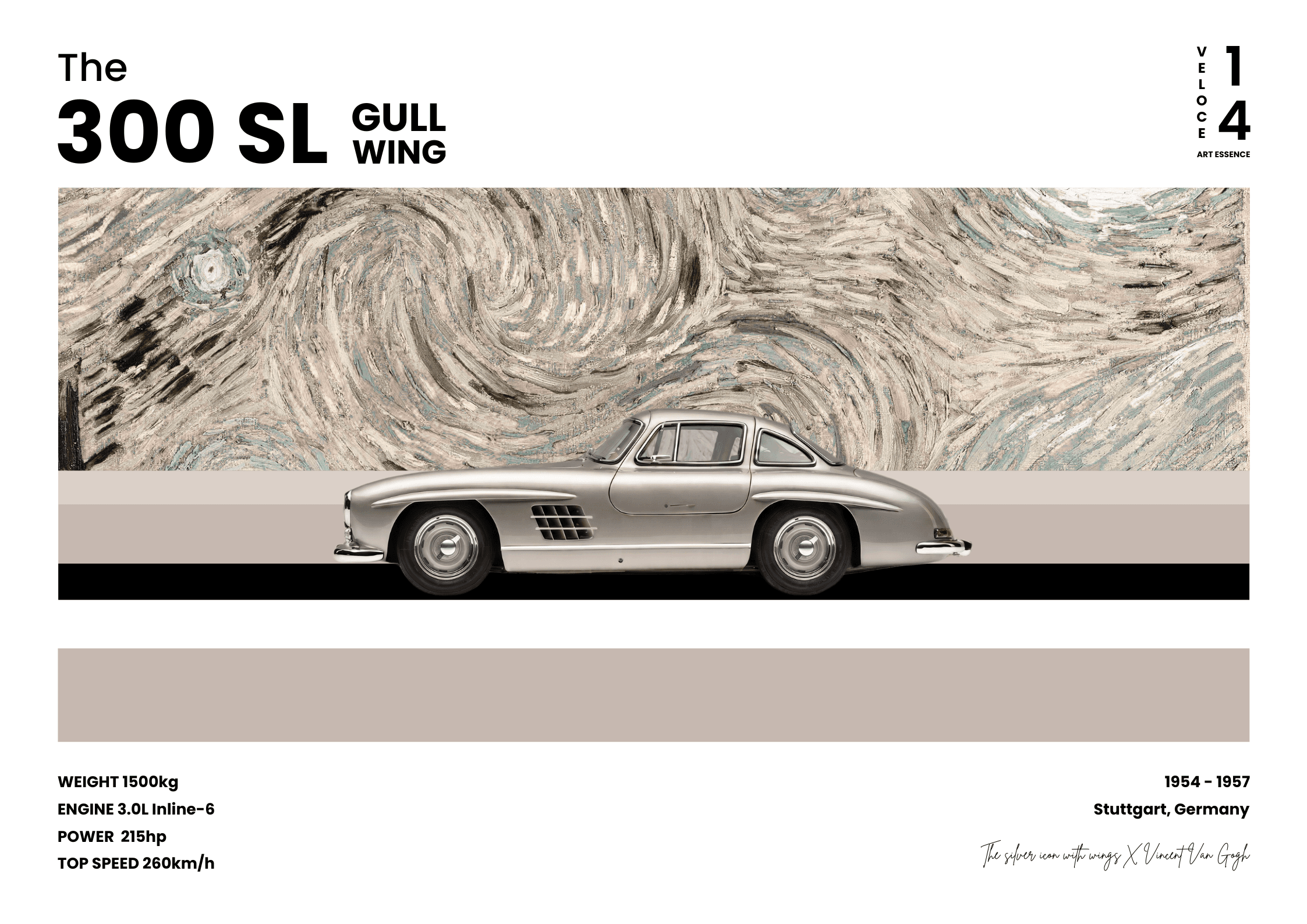 Affiche murale archive automobile 300 SL Gullwing "Vincent Van Gogh" — Poster Veloce